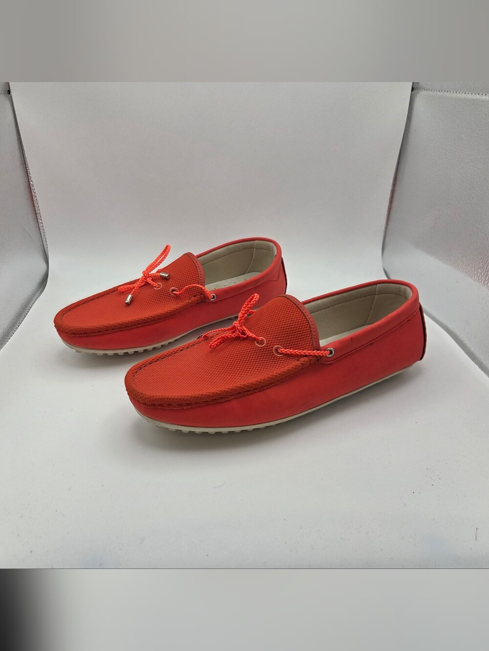 Bobbies Driving Boat Shoes Mocassins Orange Portuguese Leather W/ Canvas US 10